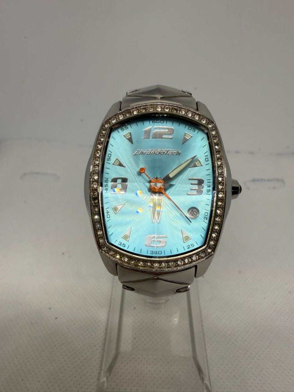 Chronotech Prisma 7504LS/01M Women Crystal Tonneau Blue Sunray Dial Quartz Watch